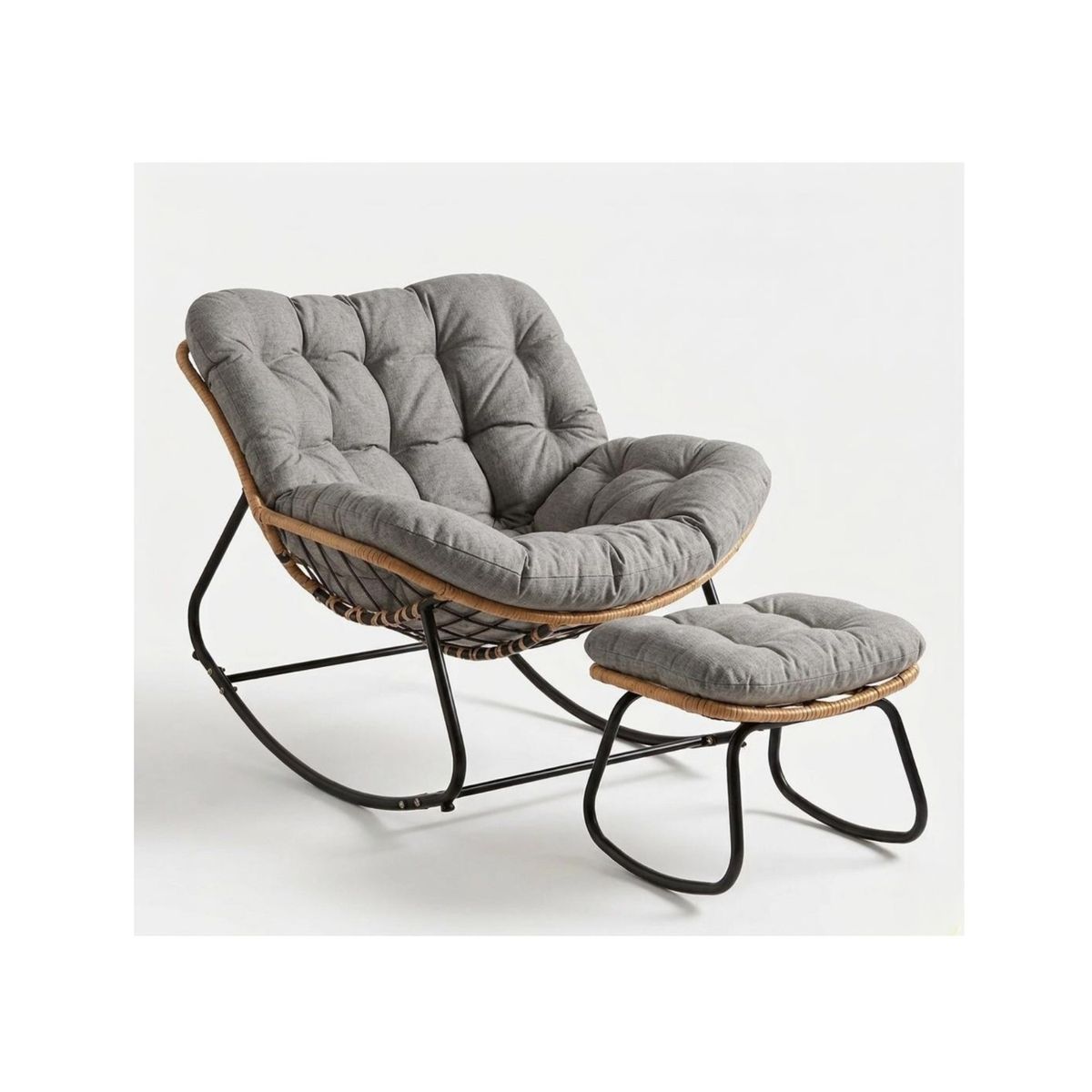 GENERICO - Silla Mecedora Boho Papasan Nido + Reposa Pies Moderna