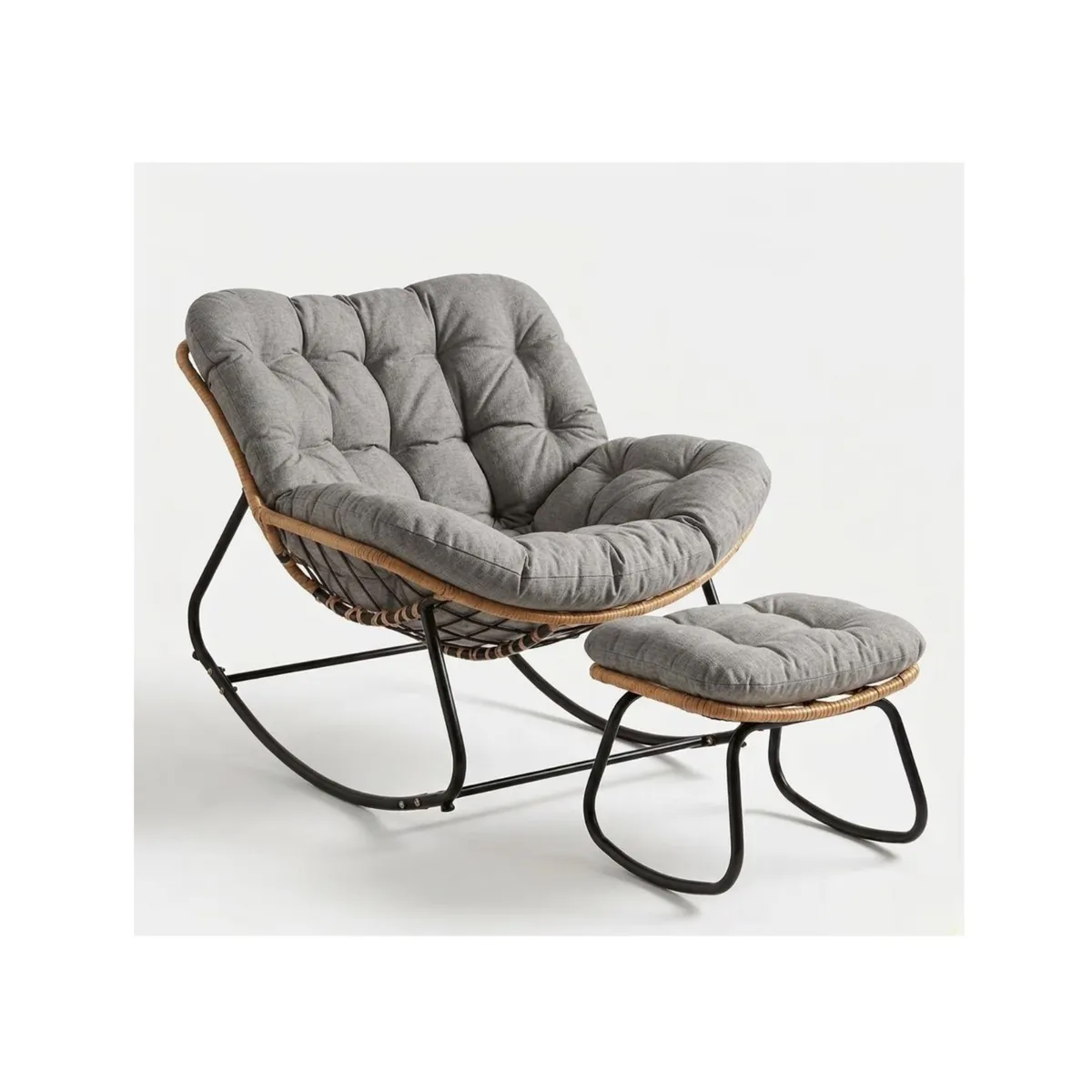 GENERICO - Silla Mecedora Boho Papasan Nido + Reposa Pies Moderna