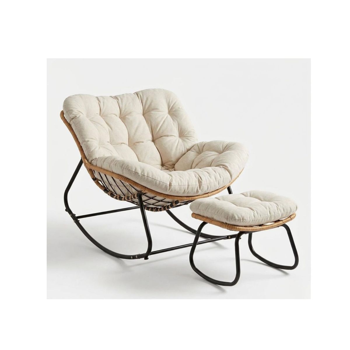GENERICO - Silla Mecedora Boho Papasan Nido + Reposa Pies Moderna
