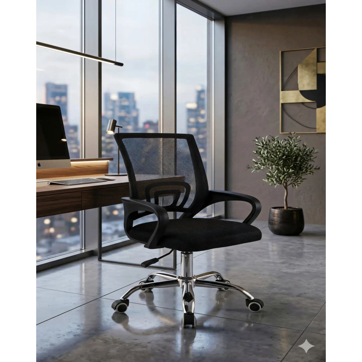 GENERICO - SILLA DE OFICINA CON BASE CROMADA COLOR NEGRO