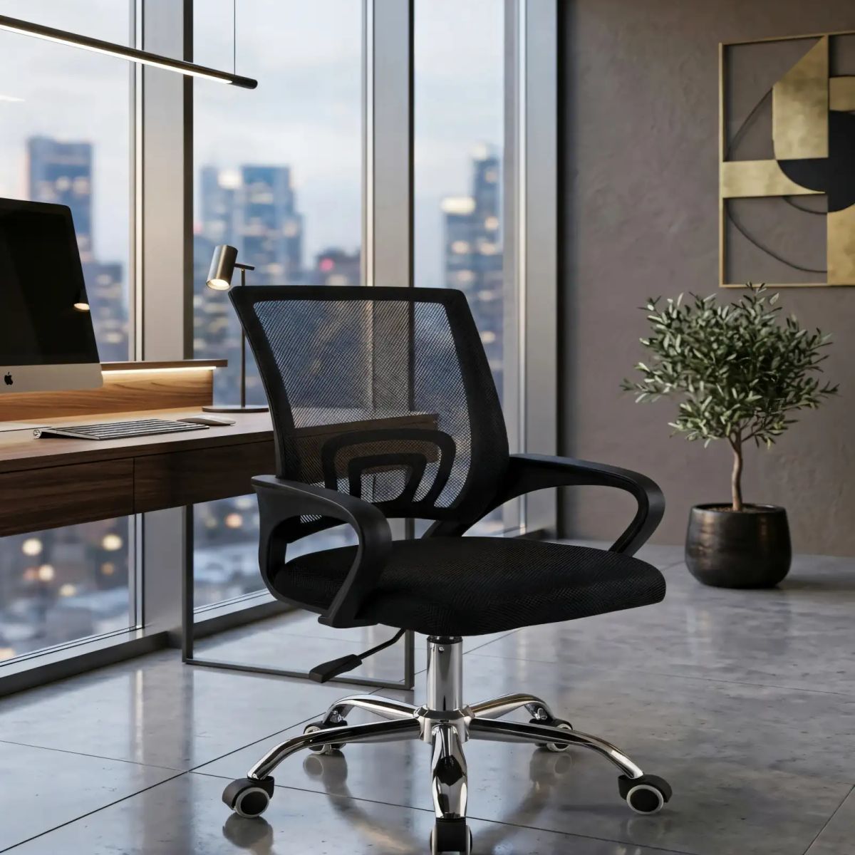 GENERICO - SILLA DE OFICINA CON BASE CROMADA COLOR NEGRO