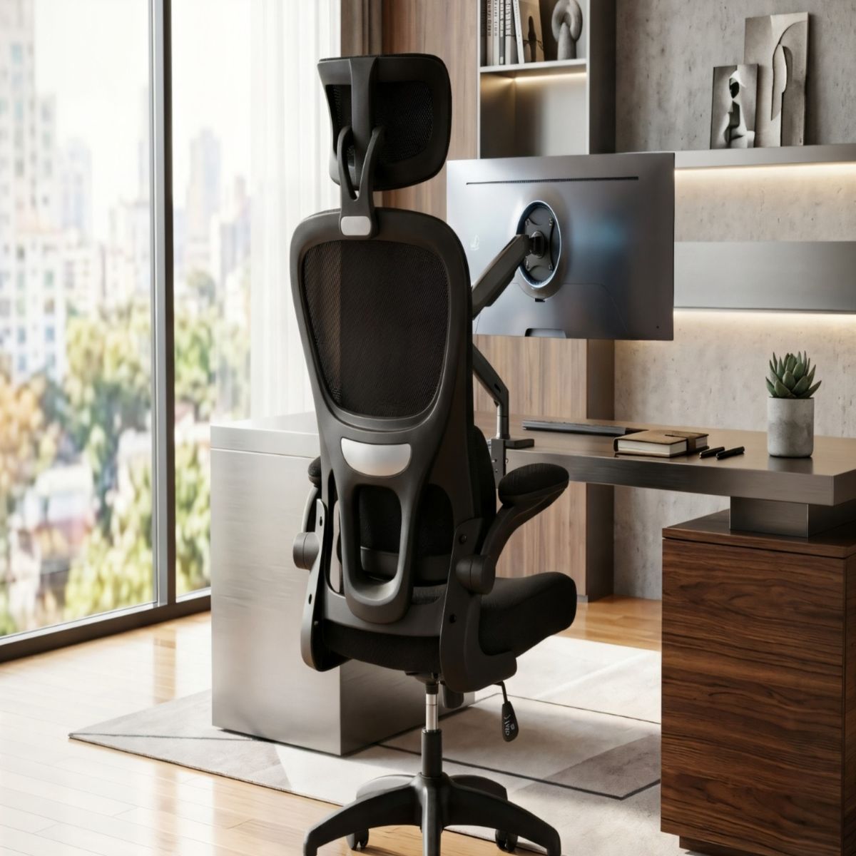 GENERICO - SILLA DE OFICINA CON RESPALDO ALTO ERGONÓMICO COLOR NEGRO
