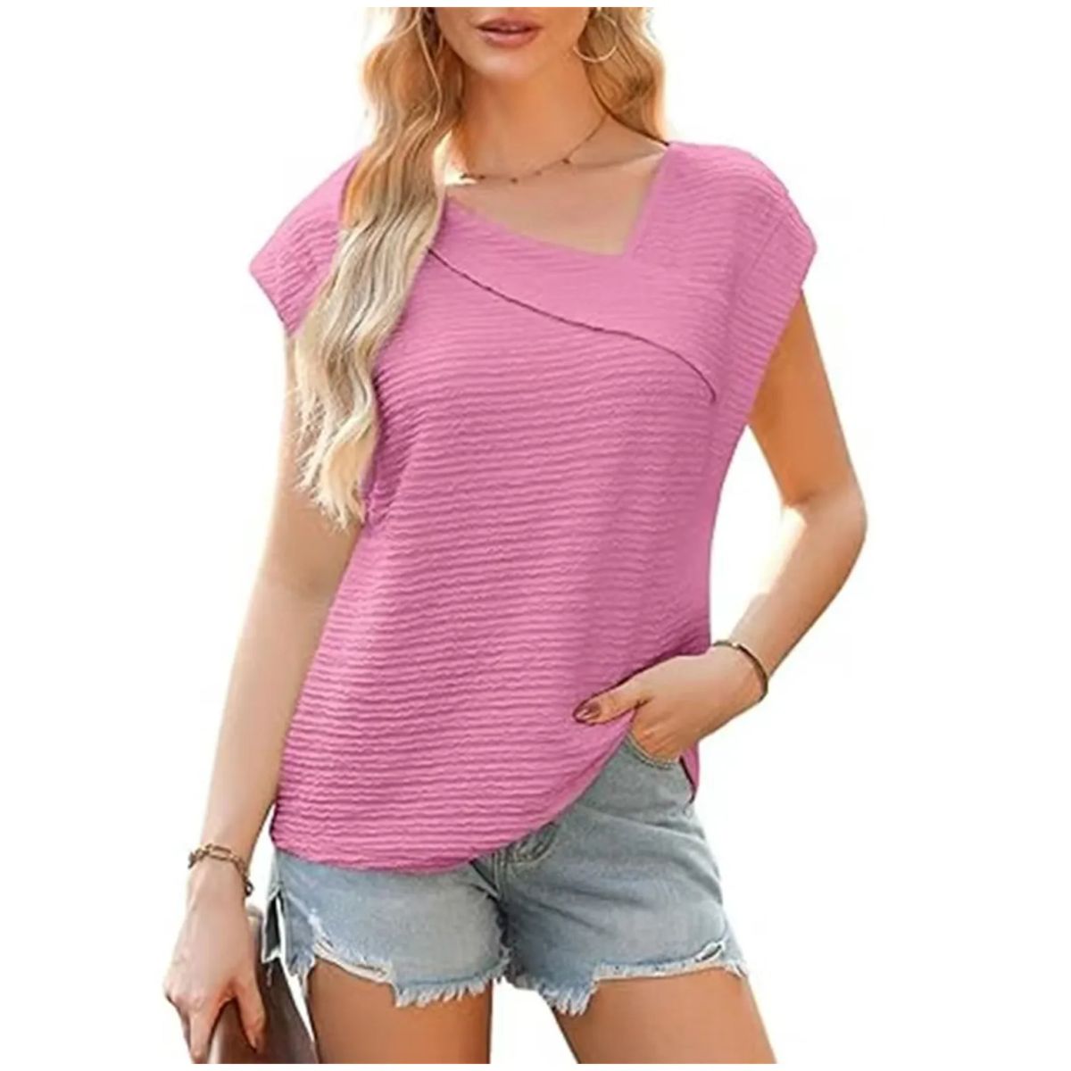TIOZONEY - Blusa de mujer con cuello en V-Rosa