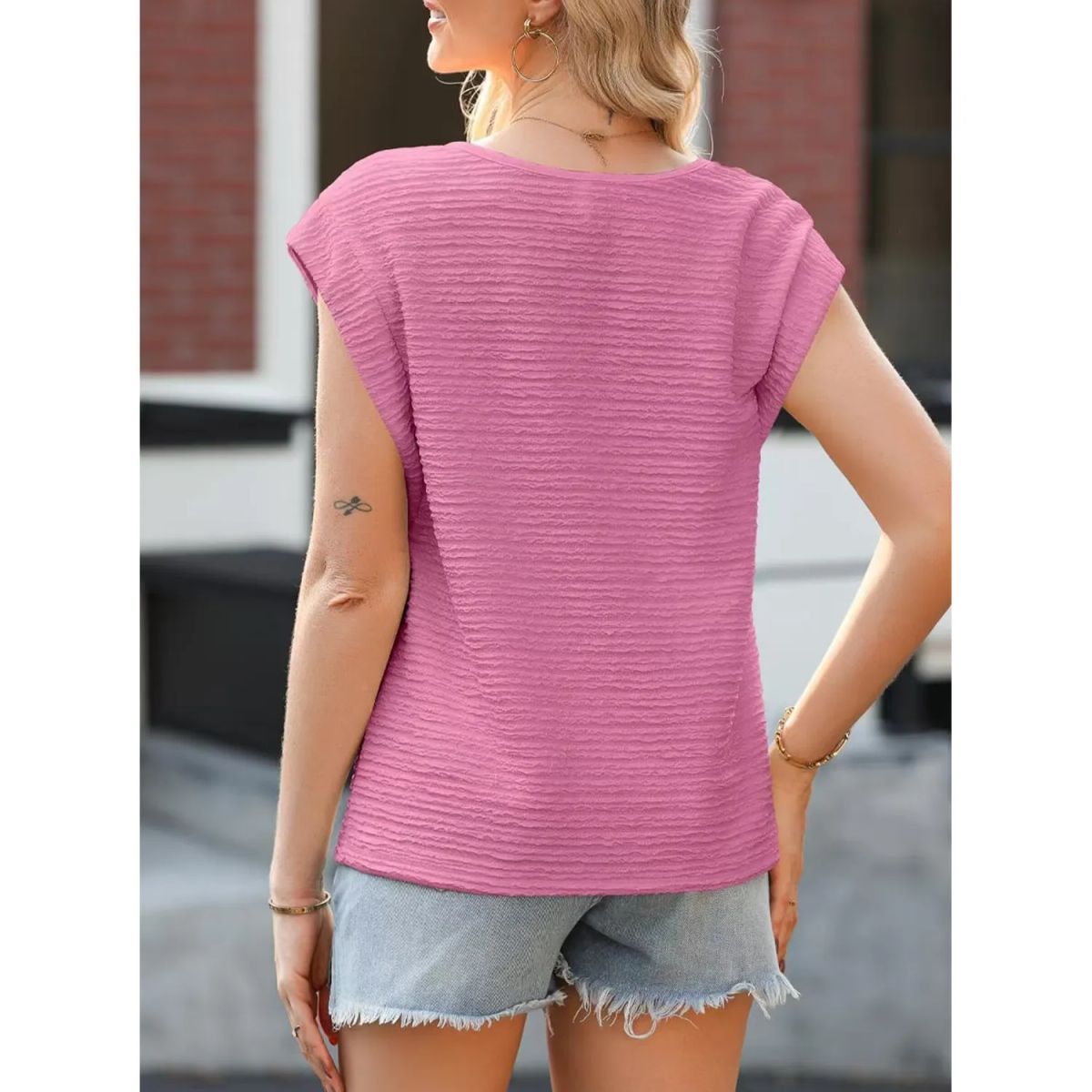 TIOZONEY - Blusa de mujer con cuello en V-Rosa