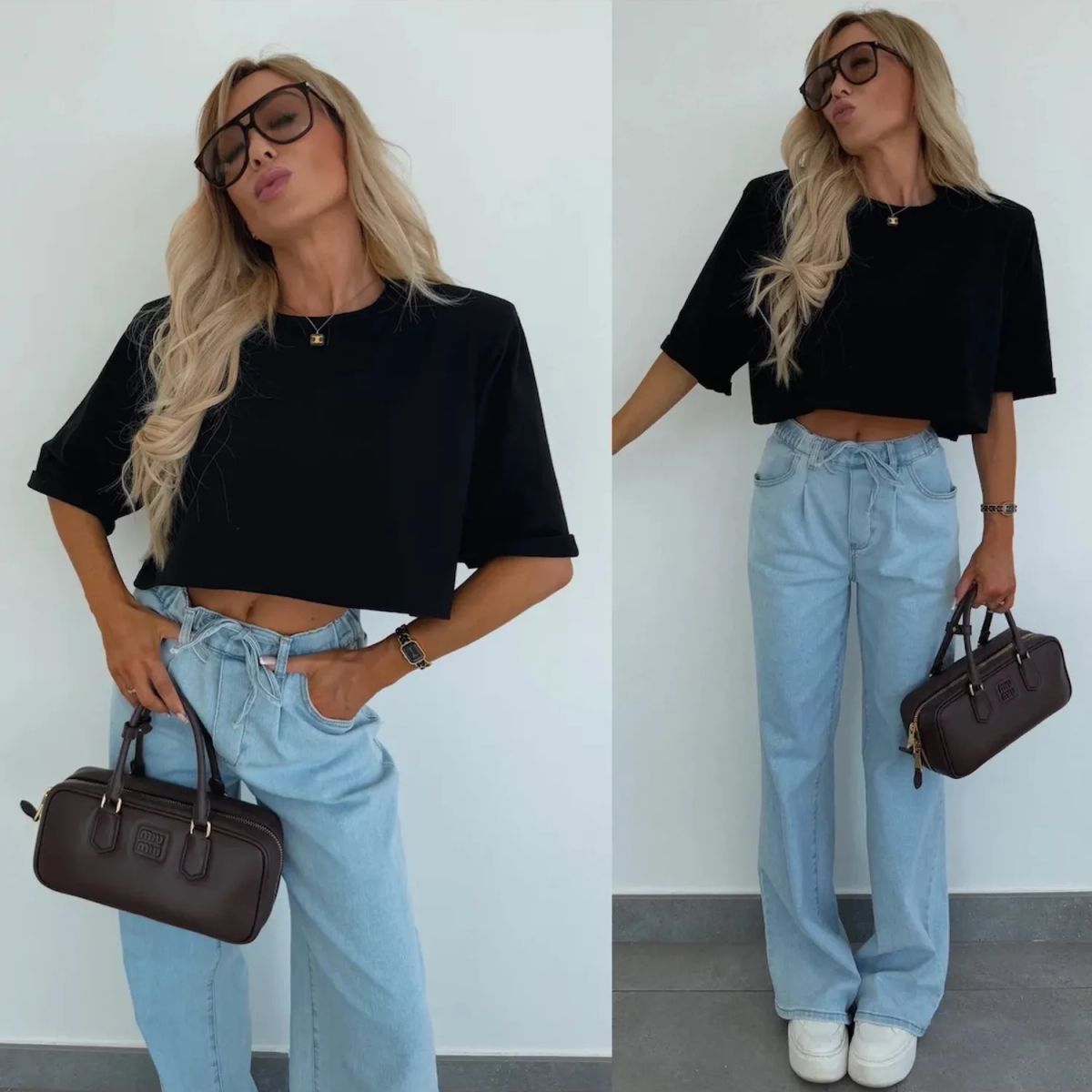 TIOZONEY - Blusa corta para mujer-Negro