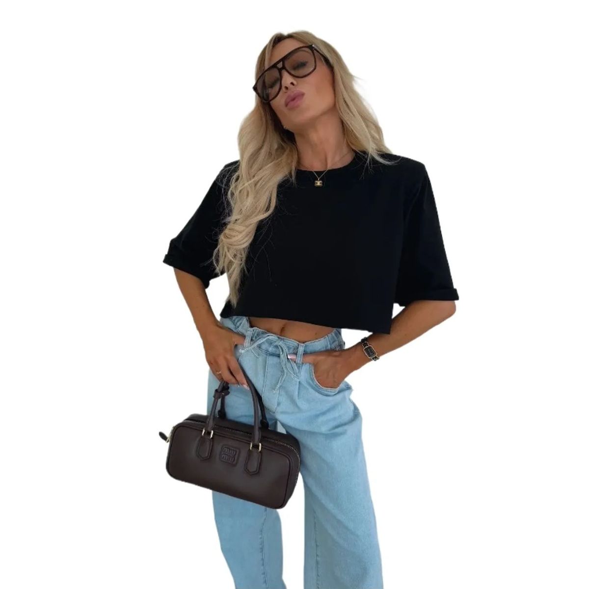 TIOZONEY - Blusa corta para mujer-Negro