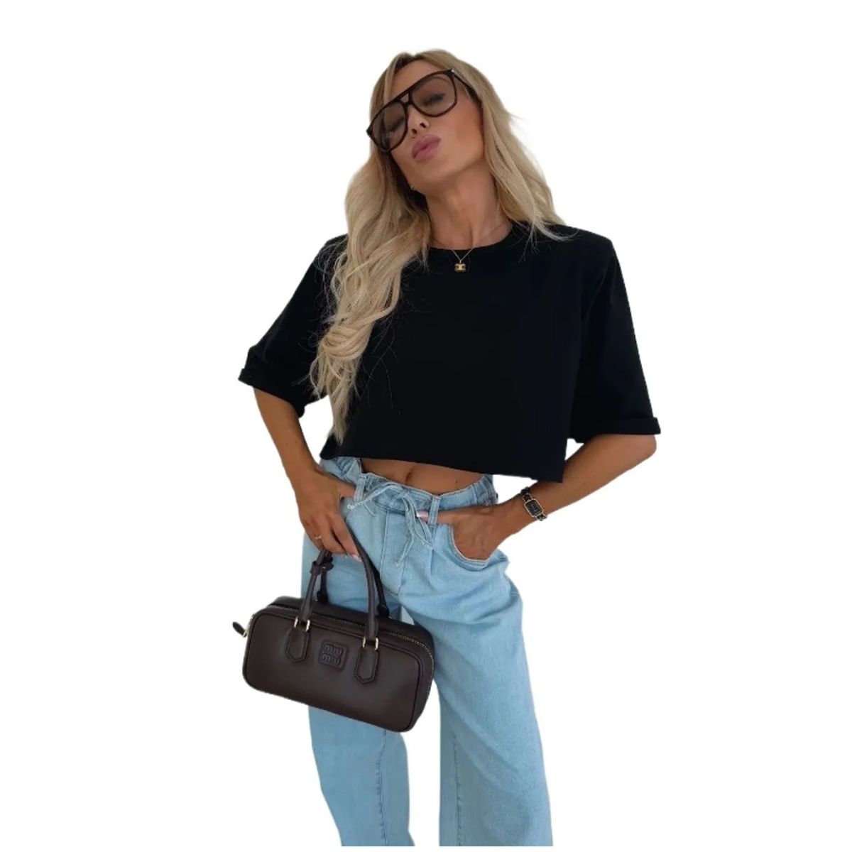 TIOZONEY - Blusa corta para mujer-Negro