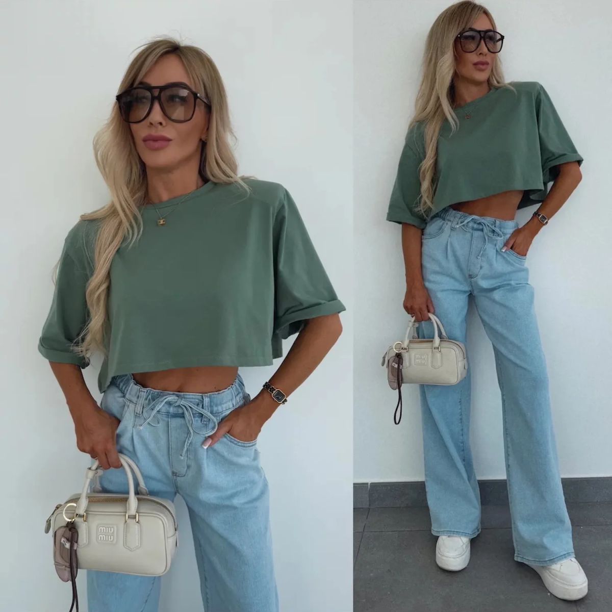 TIOZONEY - Blusa corta para mujer-Verde