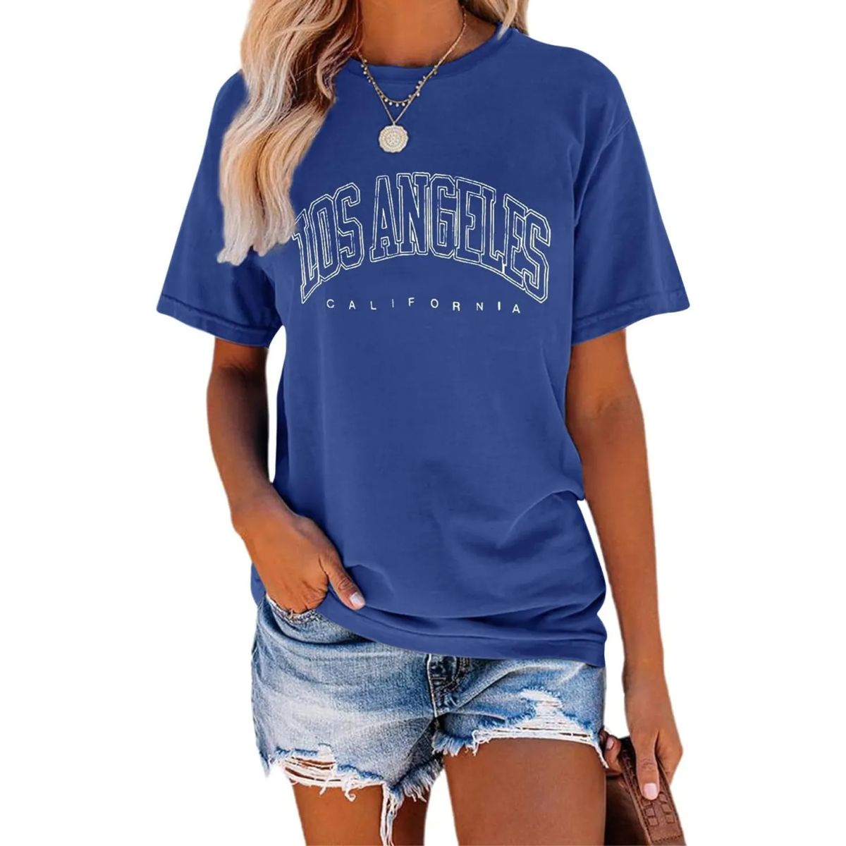 TIOZONEY - Blusa holgada estampada para mujer-Azul