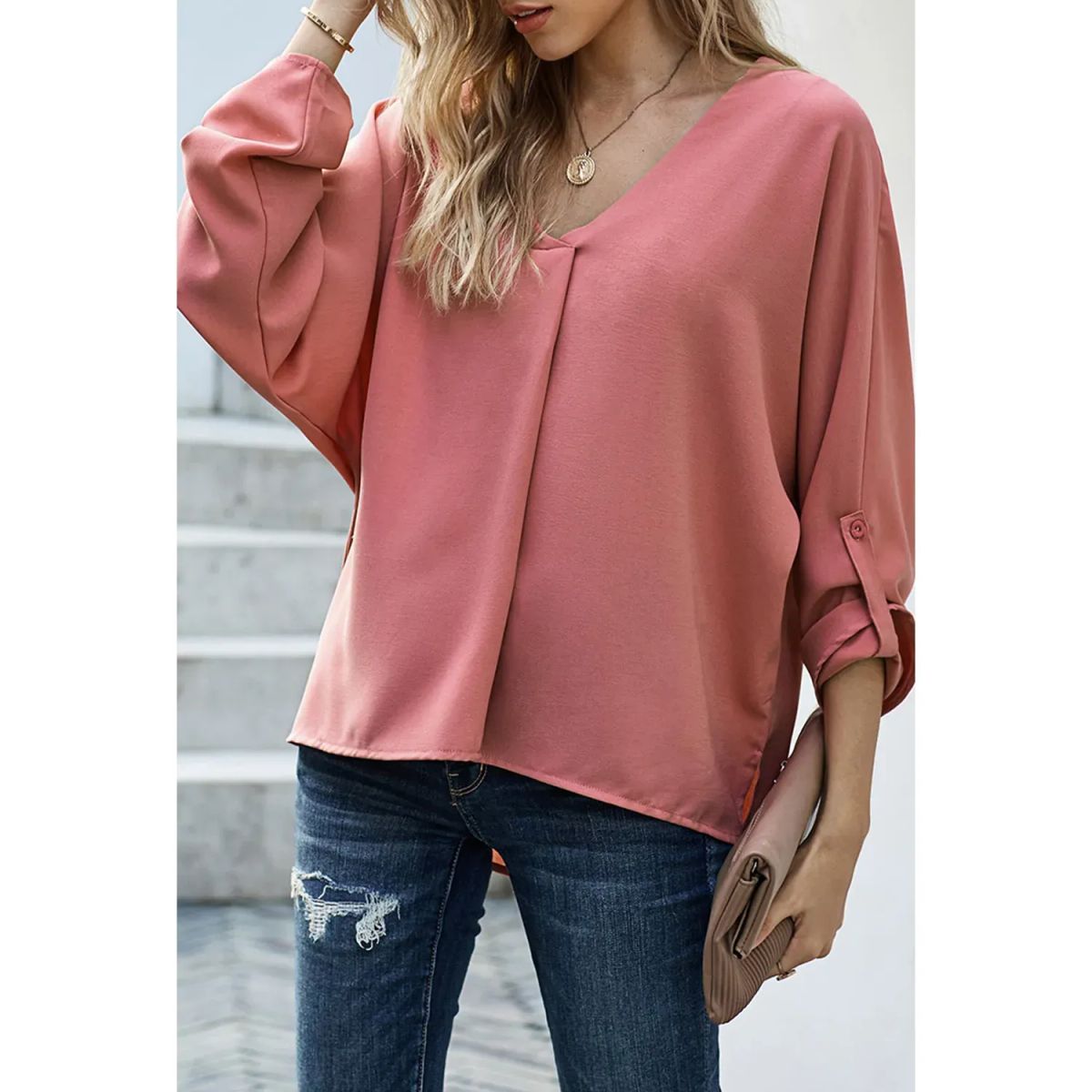 TIOZONEY - Blusa suelta mujer - Rosada