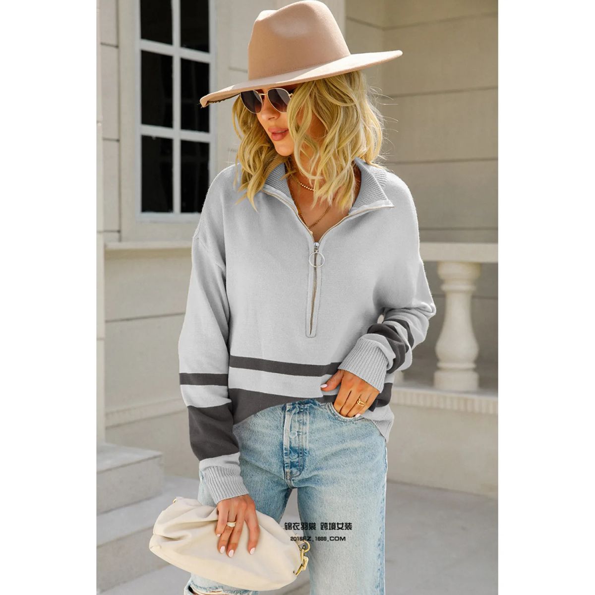 TIOZONEY - Sudadera con mangas de punto para mujer