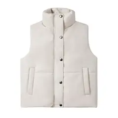 TIOZONEY - Chaleco de PU sin mangas de moda acolchadas de mujer - Crema
