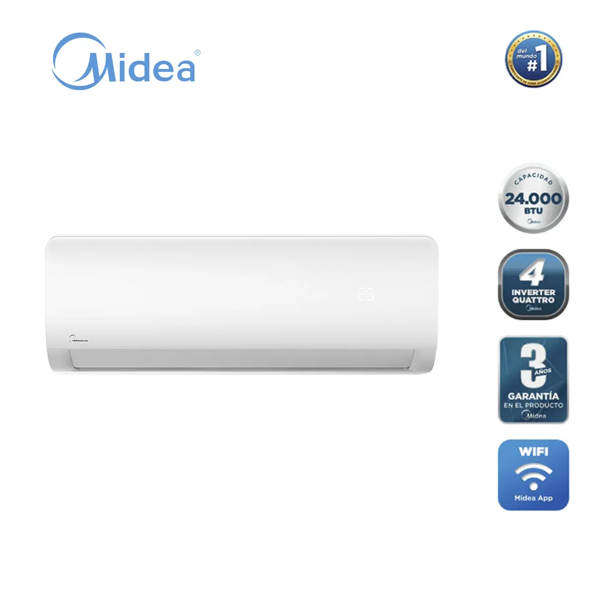 MIDEA - Aire Acondicionado Midea 24.000 BTU - Inverter Wifi Xtreme Dura