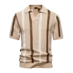 TIOZONEY - Polo a rayas para hombre-Marrón