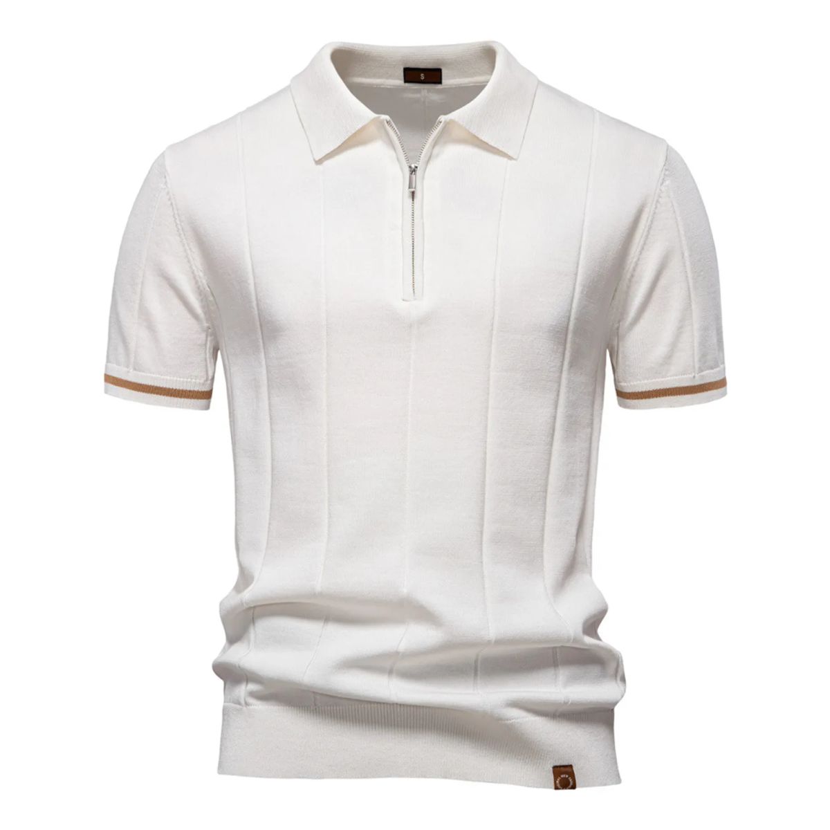 TIOZONEY - Polo de punto con cuello para hombre-Blanco