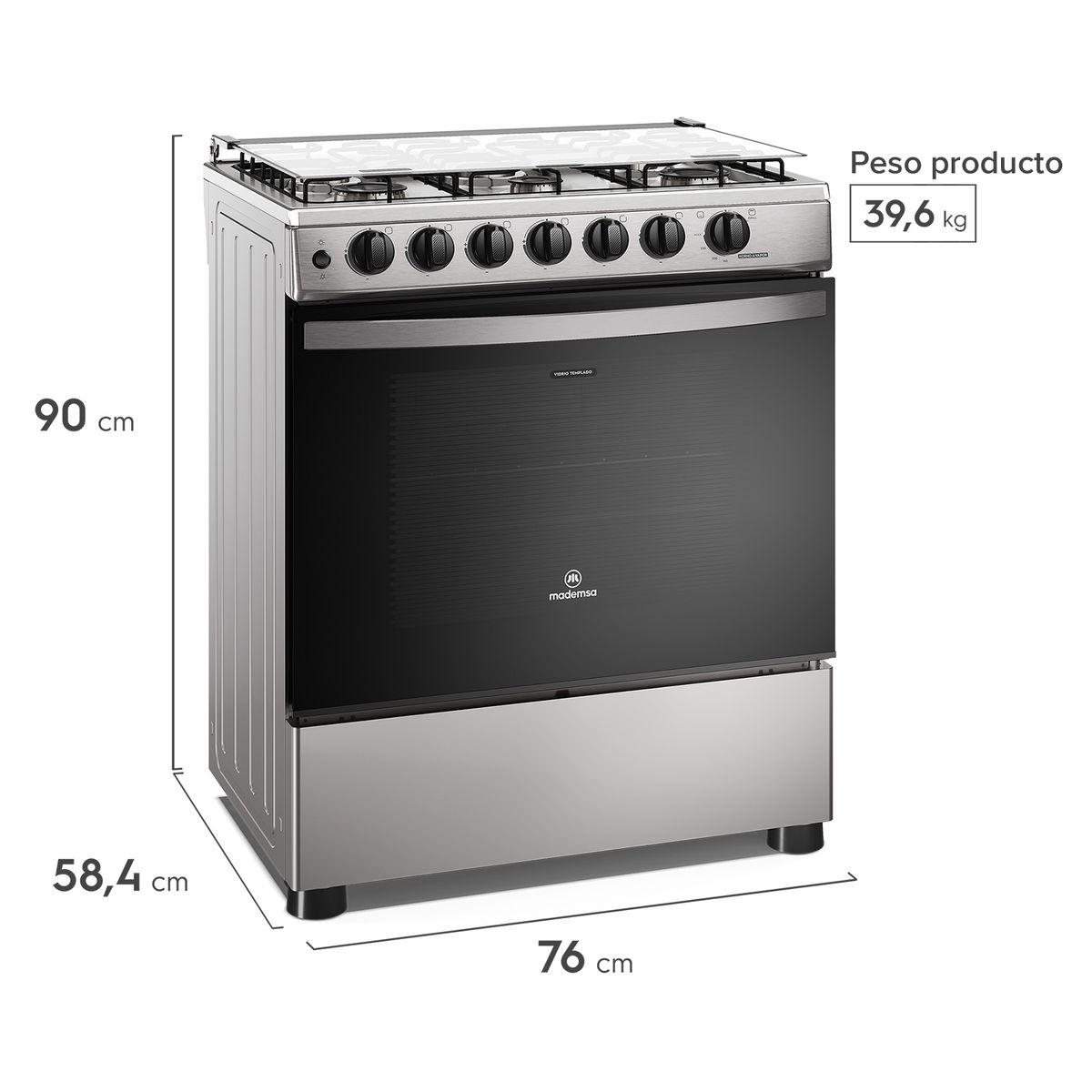 MADEMSA - Cocina a Gas 6 Platos Horno Vapor y Parrillas Alambrón FM6LSC Inox