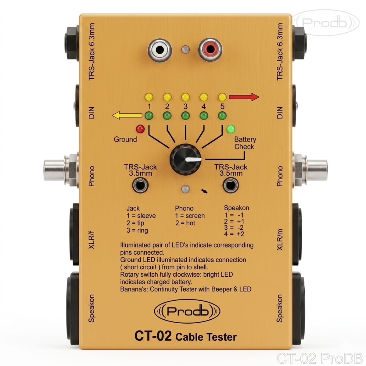 PRODB - Tester de Cables Profesional DB CT-02N Multiformato XLR RCA Speakon DIN