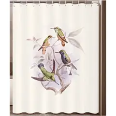 COMPRAPO - Cortina Baño Impermeable Ramas y Colibríes más 12 Ganchos 180x180 Cm.
