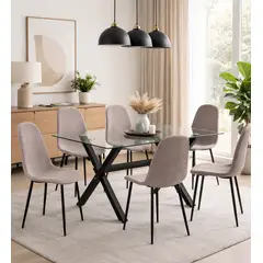 SPAZZIO - Comedor mesa Cross Negro + 6 sillas Cross Negro