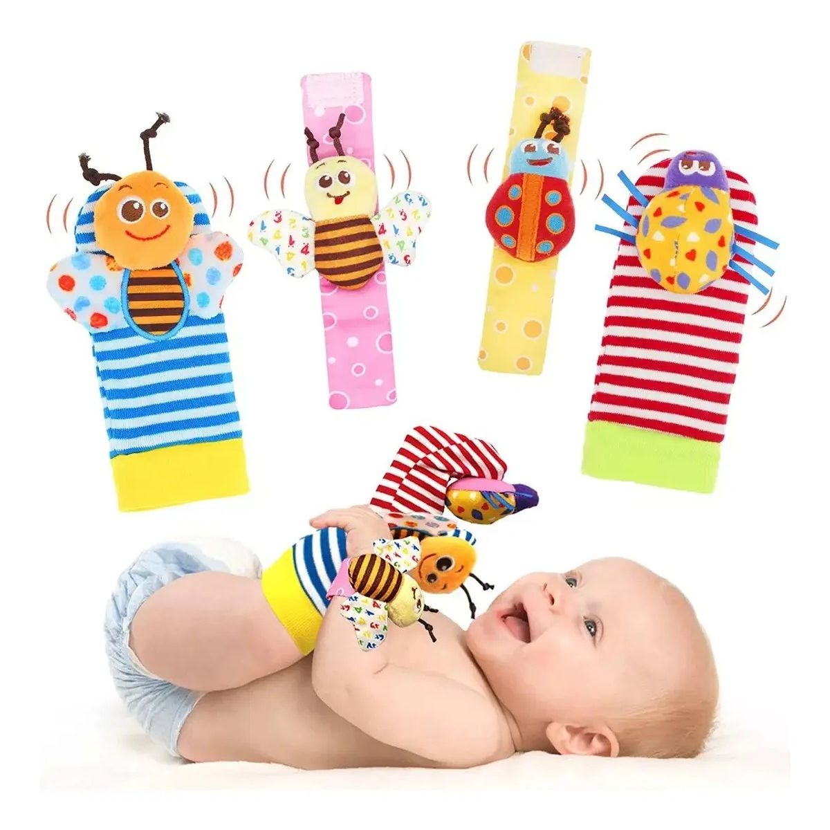 GENERICO - Set Sonajero Calcetines Y Pulseras Estimulante Para Bebé 4pz Labg