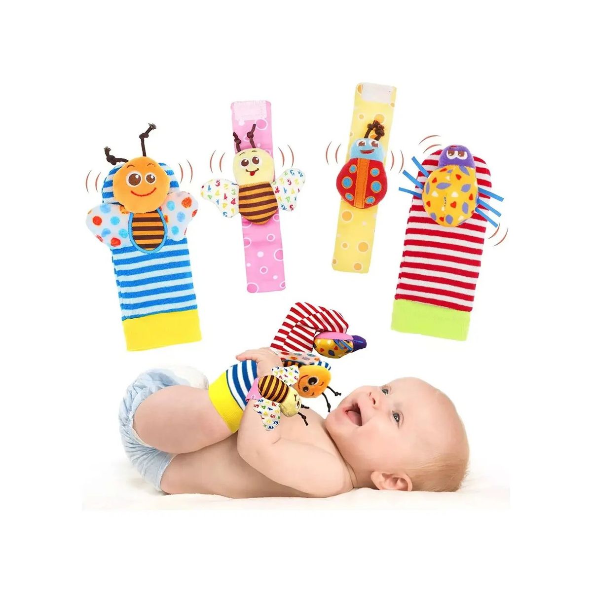 GENERICO - Set Sonajero Calcetines Y Pulseras Estimulante Para Bebé 4pz Labg