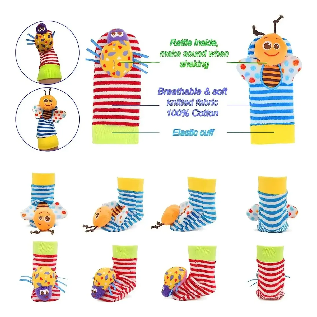 GENERICO - Set Sonajero Calcetines Y Pulseras Estimulante Para Bebé 4pz Labg