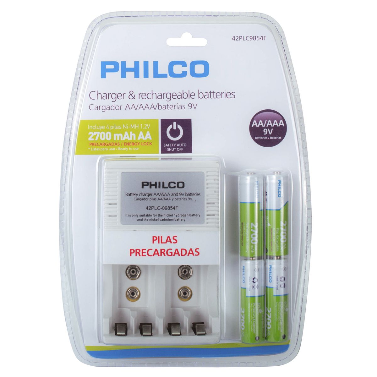 PHILCO - CARGADOR C/4 PILAS AA 2700 MAH PRE-CARGADAS