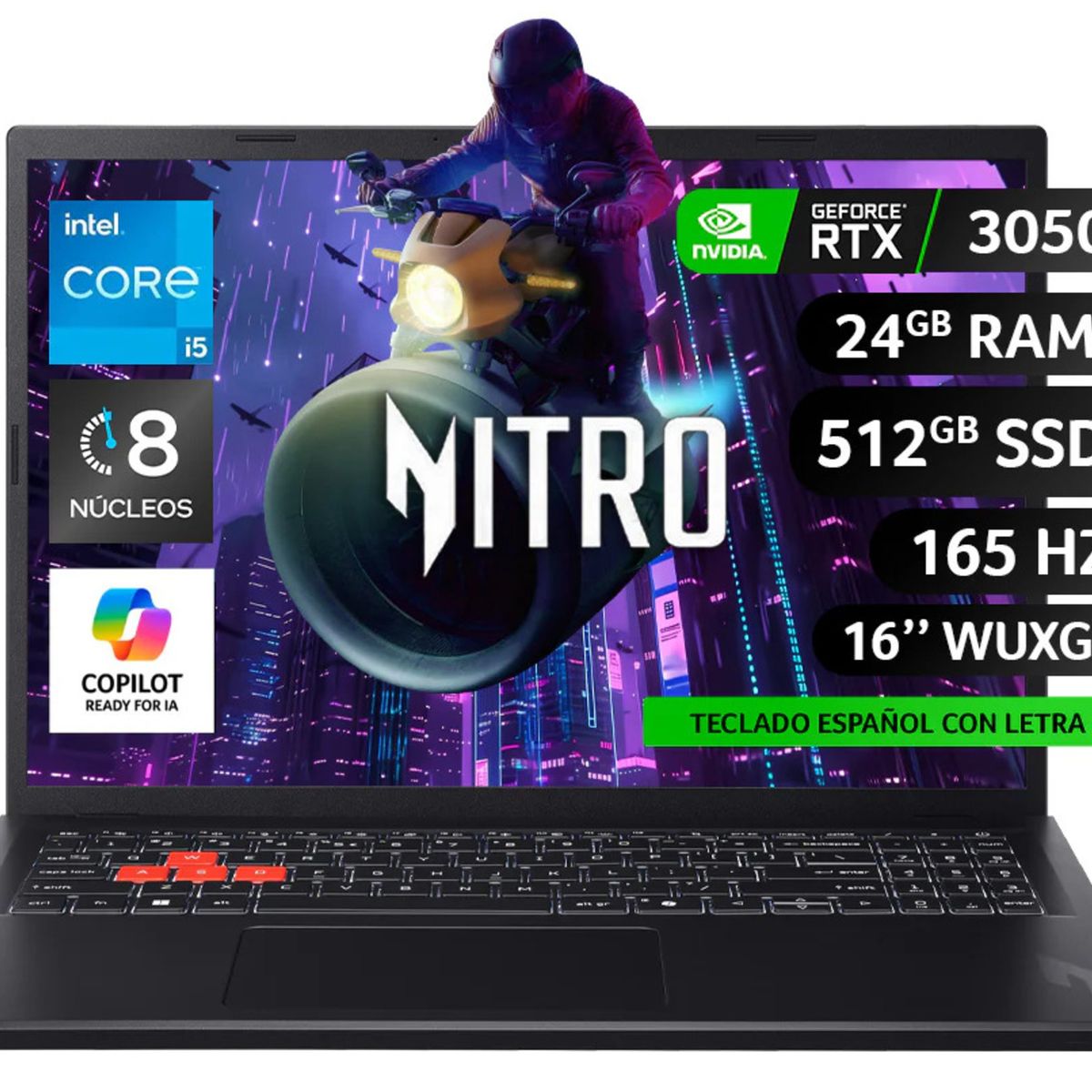 ACER - Notebook Gamer Acer / IntelCorei5 / NVIDIA RTX 3050 / 24GB RAM /512GBSSD /16" a 165Hz