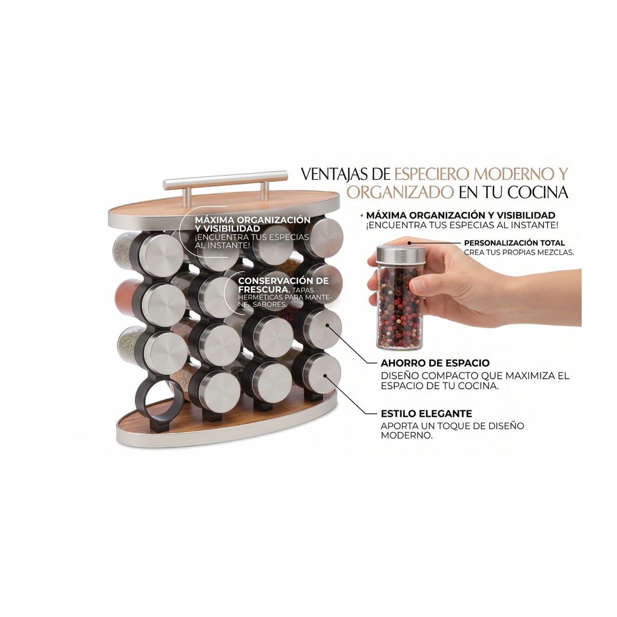 GENERICO - Set Condimentero Especiero Para Cocina 16 Frascos
