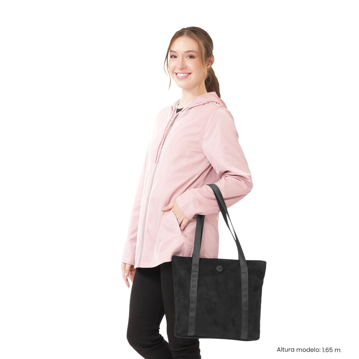 TOTTO - Tote Bag para Mujer Mixi Gam en Gamuza Mediano Negro