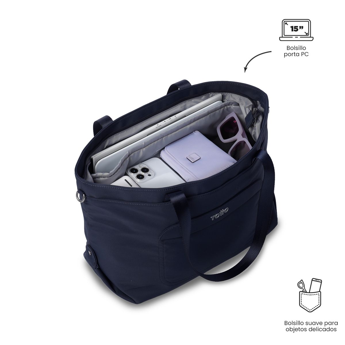 TOTTO - Tote Bag para Mujer Madrid Porta PC 15 Grande Azul