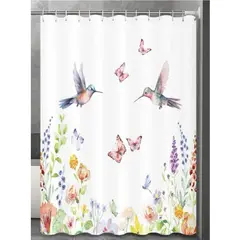 COMPRAPO - Cortina Baño Impermeable Jardín en Acuarela más 12 Ganchos