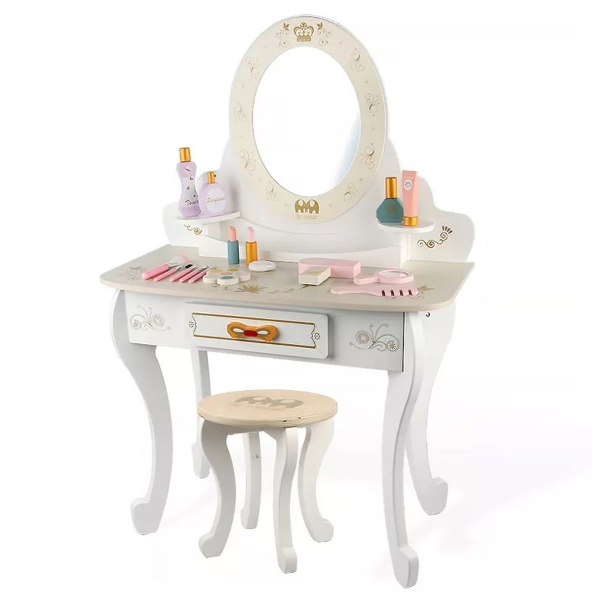 JUGUETON - Tocador Madera Princesa Infantil con Taburete y Set de Belleza
