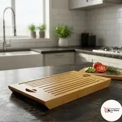 GENERICO - Tabla De Cortar Pan Rectangular Con Rejillas De Madera Bambu