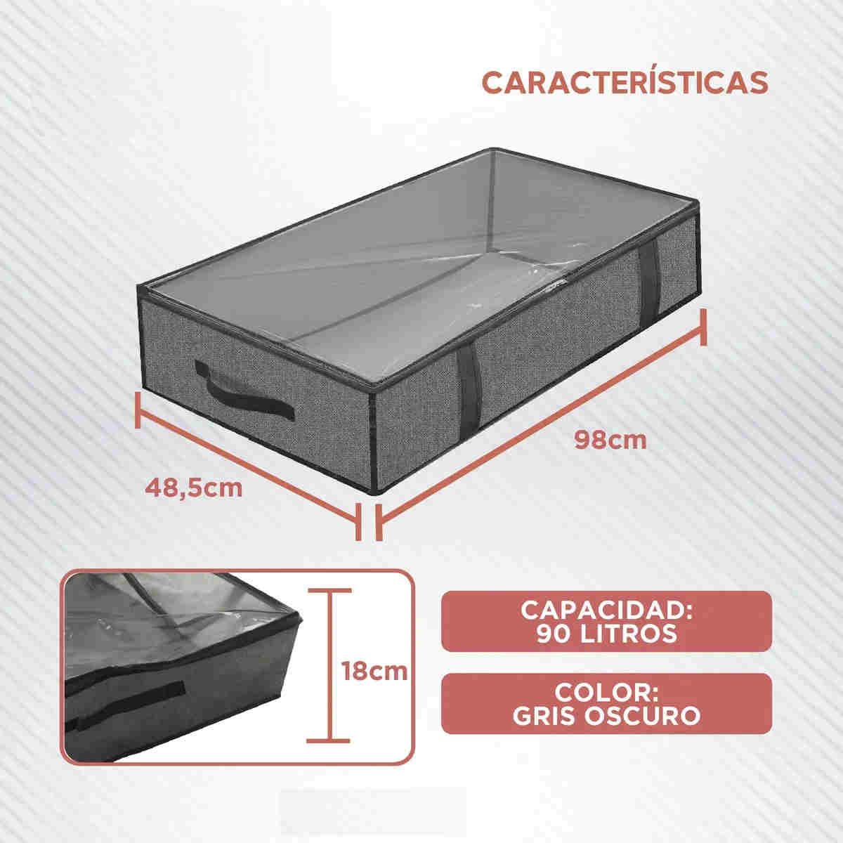GENERICO - Bolsas Organizadoras Almacenamiento Bajo Cama Cajas Plasticas Contenedor 90l Set X2 Gris BELUG