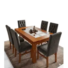 GENERICO - Juego De Comedor de 6 sillas capitone gris felpa