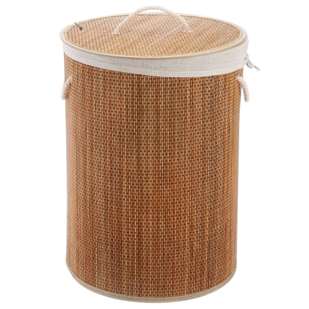 OEM - Cesto De Ropa Bambu Con Tapa Material Resistente Redondo Beige