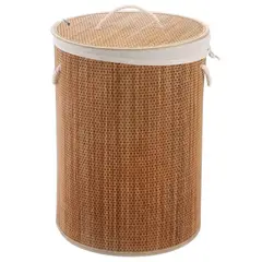 OEM - Cesto De Ropa Bambu Con Tapa Material Resistente Redondo Beige