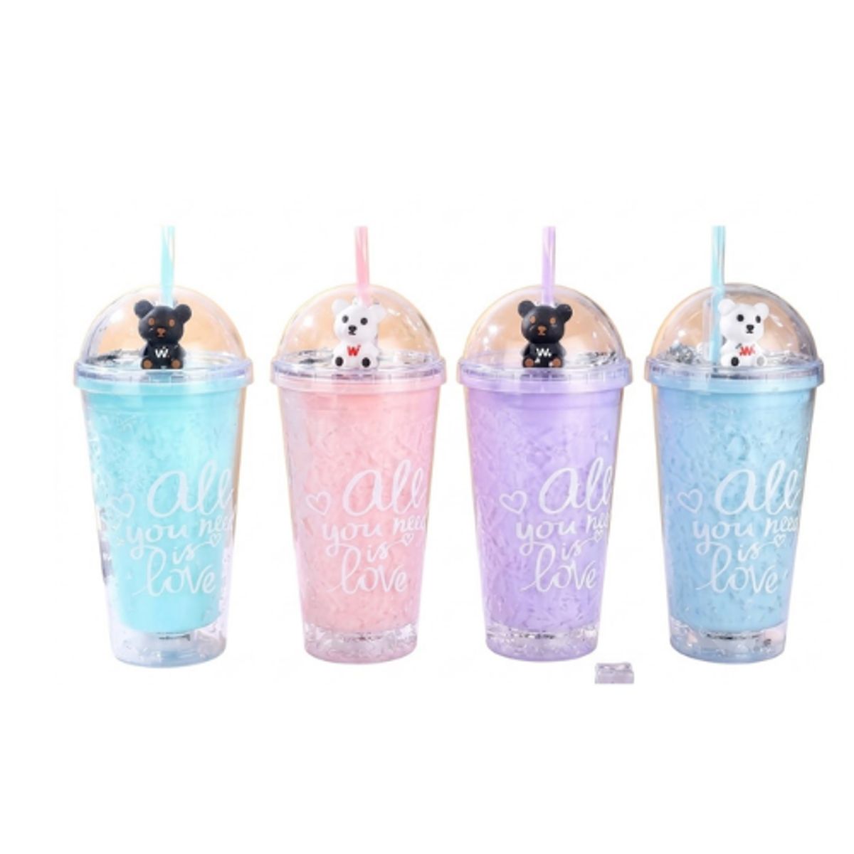 GENERICO - Vaso Térmico con Gel Refrigerante 450ml - Diseño Oso Kawaii y Sorbete Reutilizable
