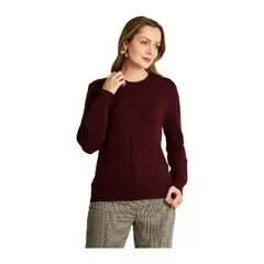 LORENZO DI PONTTI - Sweater Burdeo con Trenzado en Relieve en Tejido