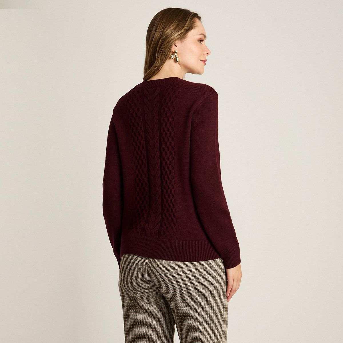 LORENZO DI PONTTI - Sweater Burdeo con Trenzado en Relieve en Tejido