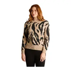 LORENZO DI PONTTI - Sweater Camel con Estampado Animal Print y Lurex en Tejido