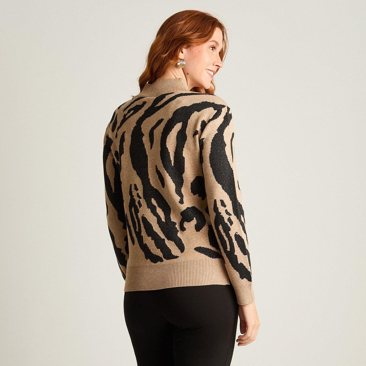 LORENZO DI PONTTI - Sweater Camel con Estampado Animal Print y Lurex en Tejido