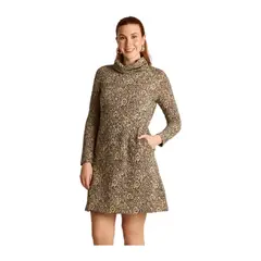 LORENZO DI PONTTI - Vestido Midi Camel en Lanilla con Cuello Alto y Estampado Circular