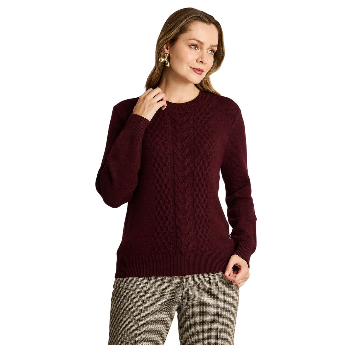 LORENZO DI PONTTI - Sweater Trenzado Mujer Burdeo