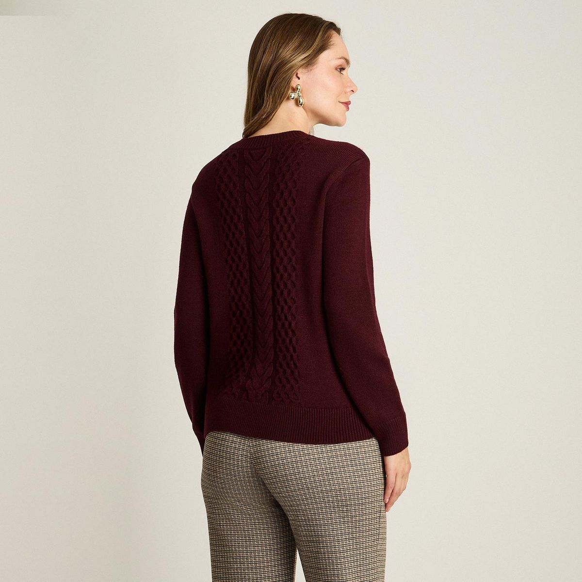 LORENZO DI PONTTI - Sweater Trenzado Mujer Burdeo