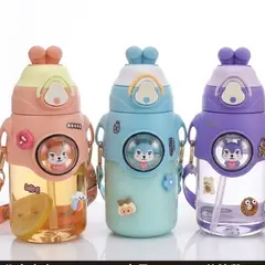 GENERICO - Botella Infantil Kawaii 740ml Conejo - Correa Ajustable y Pitillo de Silicona