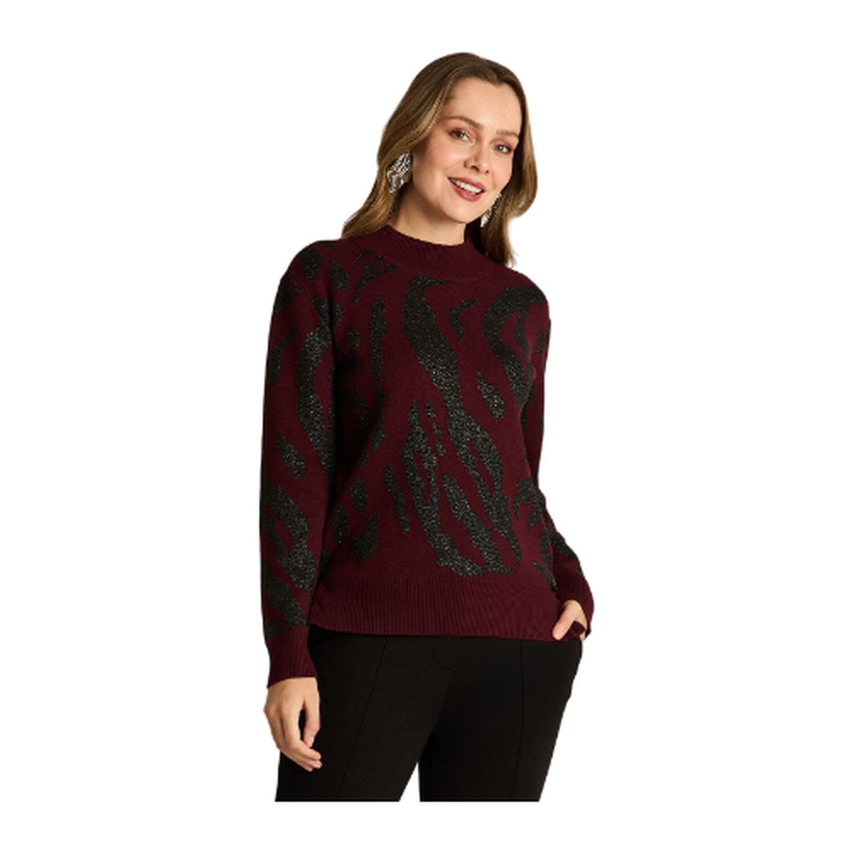 LORENZO DI PONTTI - Sweater Burdeo con Estampado Animal Print y Lurex en Tejido
