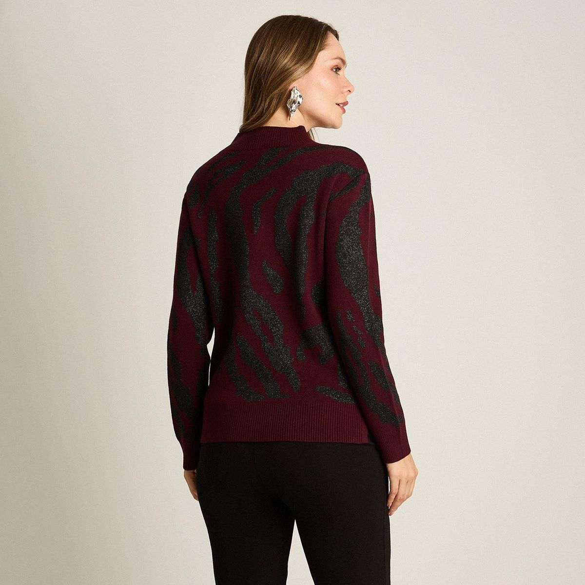 LORENZO DI PONTTI - Sweater Burdeo con Estampado Animal Print y Lurex en Tejido