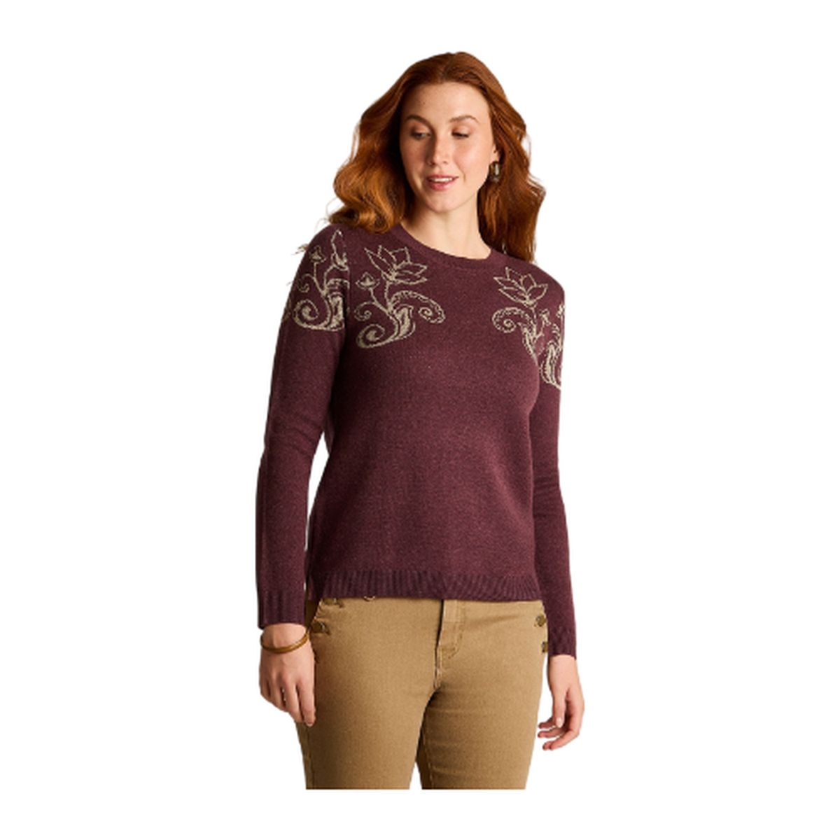LORENZO DI PONTTI - Sweater Burdeo con Estampado Floral Dorado en Hombros en Tejido